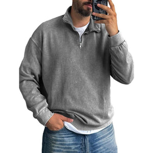 Einfarbiges Herren-Sweatshirt mit Revers und Reißverschluss
