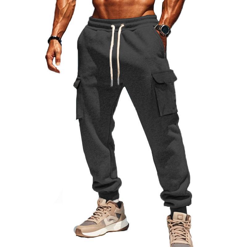 Einfarbige Sporthose aus Plüsch mit elastischer Taille und mehreren Taschen für Herren