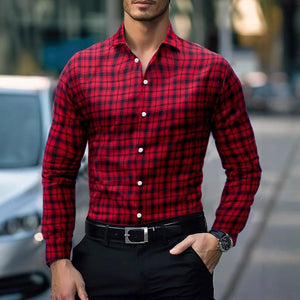Men's Casual Plaid Long-Sleeved Shirt