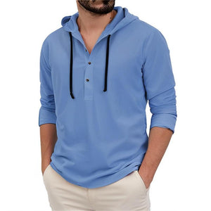 Men's Casual Solid Button Hooded Long Sleeve Shirt