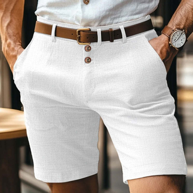 Lässige Anzugshorts aus Baumwolle und Leinen im Slim Fit für Herren