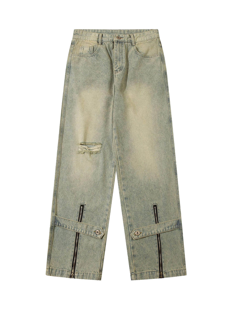 Street Zipper Design Washed Jeans