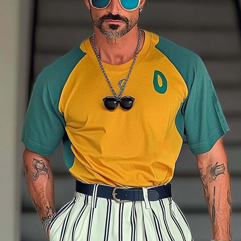 Men's Sports Contrast Color Round Neck Short Sleeve T-Shirt
