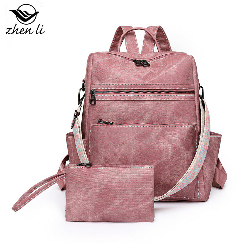 ZHENLI LIGHTWEIGHT WOMEN'S RETRO BACKPACK LARGE CAPACITY CASUAL TRAVEL DUAL PURPOSE SHOULDER BAG