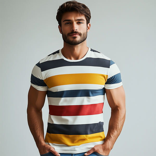 Klassisches, lässiges Herren-T-Shirt aus Baumwolle mit Rundhalsausschnitt und schmaler Passform, kurzärmelig
