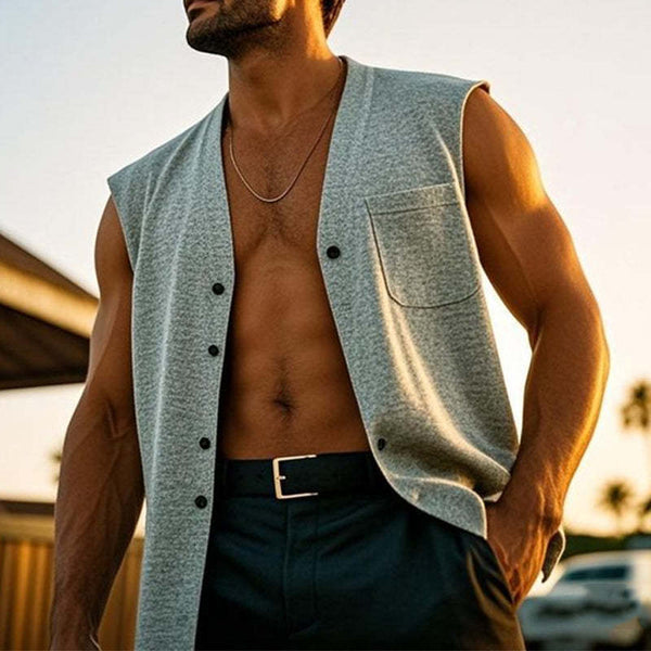 Men's Cotton Blend V-Neck Single-Breasted Vest