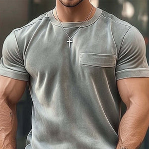 Herren-T-Shirt mit einfarbigem Basic-Samt, lässig, kurzärmelig