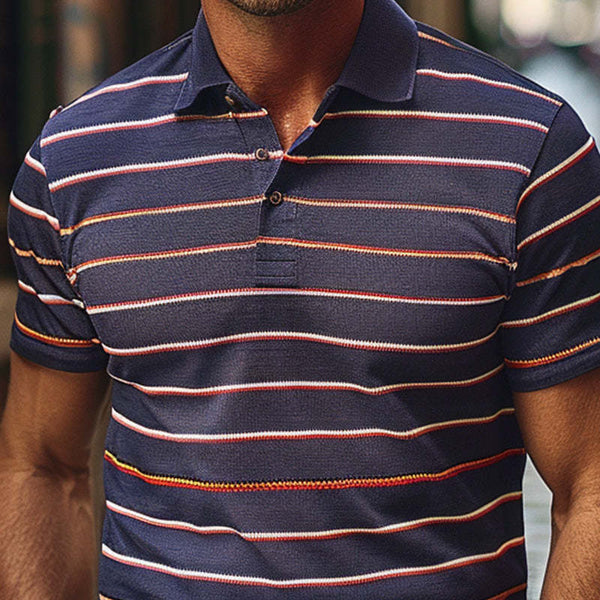 Lässiges, kurzärmliges, atmungsaktives Poloshirt mit Streifenmuster für Herren