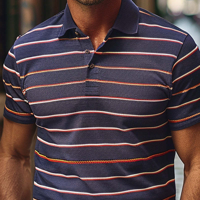 Lässiges, kurzärmliges, atmungsaktives Poloshirt mit Streifenmuster für Herren