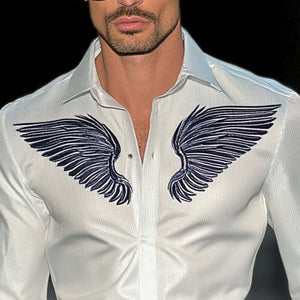 Herren-Langarmhemd mit besticktem Revers