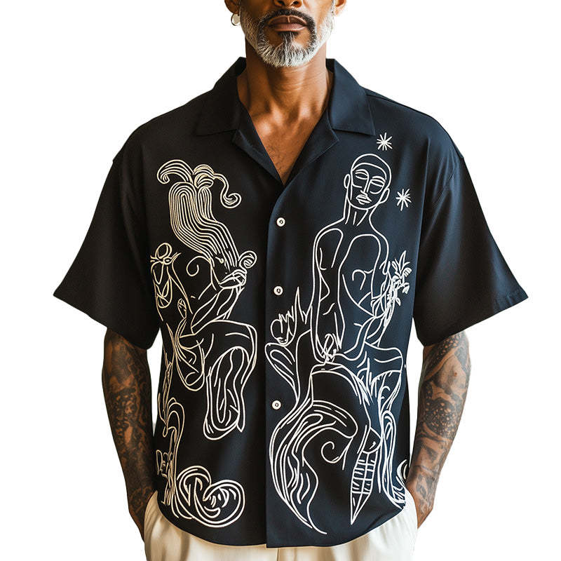 Men's Picasso Abstract Print Short Sleeve Shirt