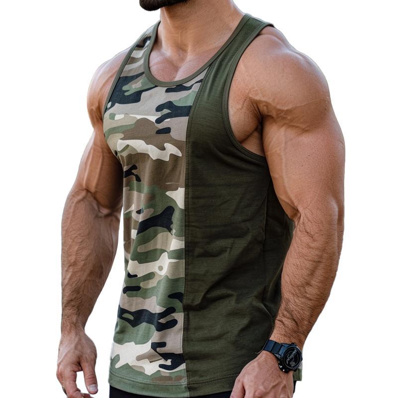 Men's Casual Camo Patchwork Round Neck Slim Fit Tank Top