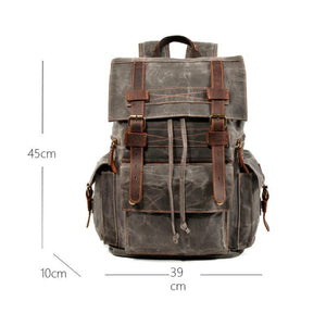 Men's Vintage Beeswax Canvas Outdoor Leather Multi-Pocket Backpack