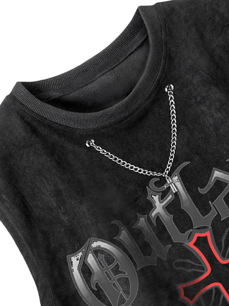 Cross Chain Suede Street Rap Sleeveless Vest