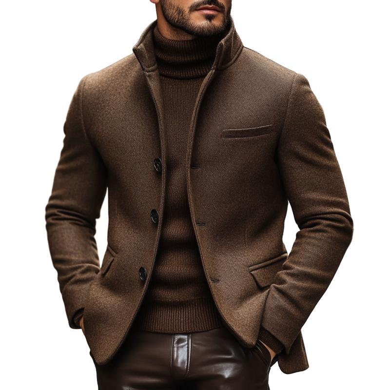 Herren-Blazer im Vintage-Stil, aus Wollmischung, mit Stehkragen, einreihig, schmaler Schnitt