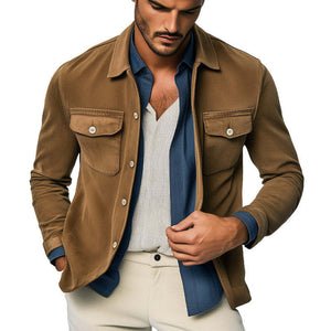 Herren Frühling und Herbst Basic Braun Wildleder Langarmhemd