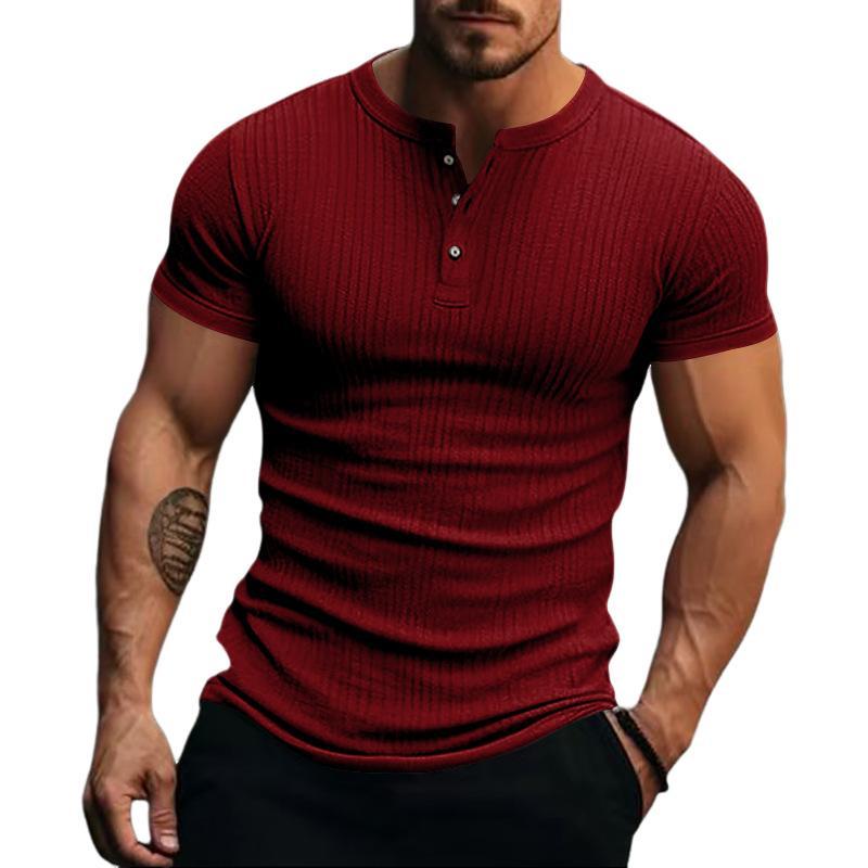 Men's Casual Stretch Knit Short Sleeve Henley T-Shirt
