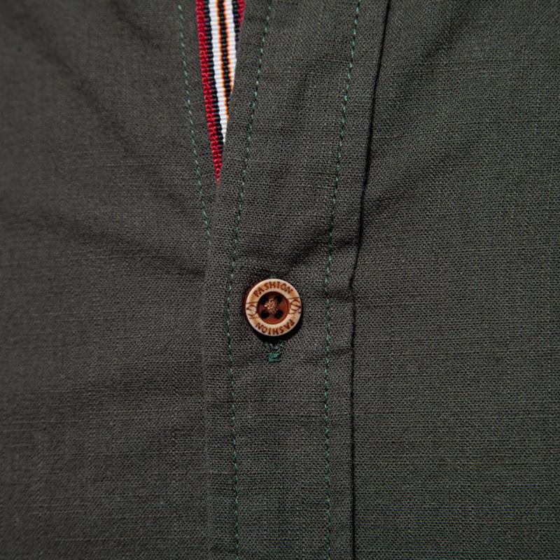 Men's Cotton And Linen Casual Solid Color Long-sleeved Shirt