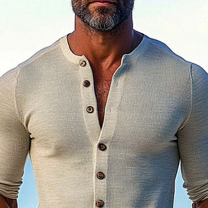 Einfarbiges Langarmhemd mit Rundhalsausschnitt für Herren