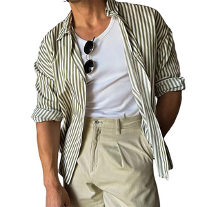 Klassisches, lässiges, grünes, vertikal gestreiftes Langarmhemd für Herren