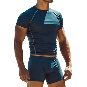 Herren Retro Casual Rundhals T-Shirt Bademode Zweiteiliges Set