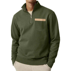 Men's Casual Half Zip Collar Chest Pocket Long Sleeve Sweatshirt