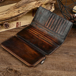 Men's Genuine Leather Vintage Distressed Multi-card Slot Long Wallet