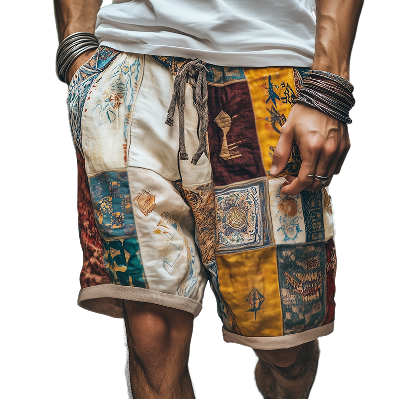 Men's Retro Geometric Print Linen Shorts
