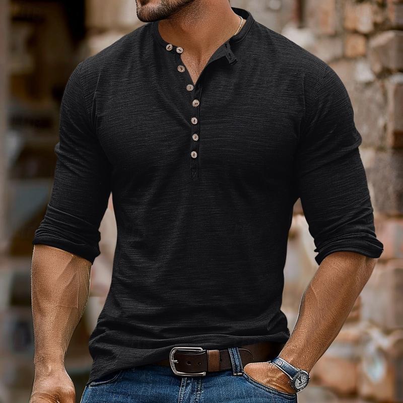 Lässiges Langarm-T-Shirt mit Henley-Kragen und mehreren Knöpfen für Herren