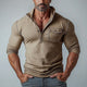 Men's Vintage Stand-collar Half-pull Denim T-shirt