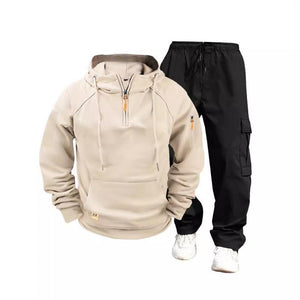 Men's Casual Solid Color Hooded Sweatshirt And Pants Set