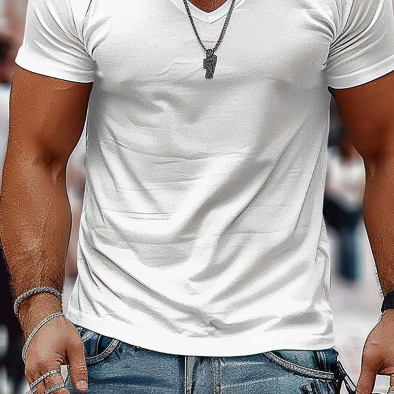 Men's Solid Color Casual V-neck Cotton Short-sleeved T-shirt