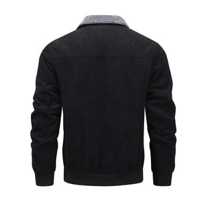 Lässige Herrenjacke aus Cord mit Revers und verdickter Lammwolle mit mehreren Taschen und Reißverschluss