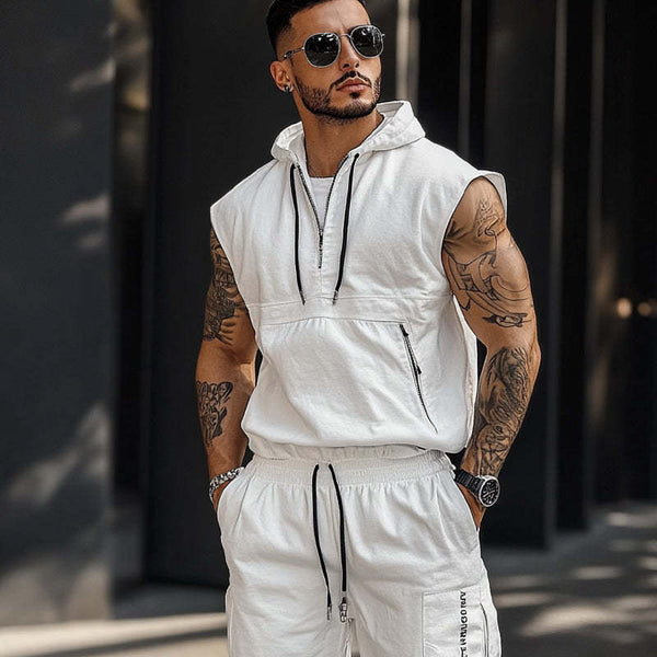 Men's Solid Color Pullover Sleeveless Athletic Hoodie