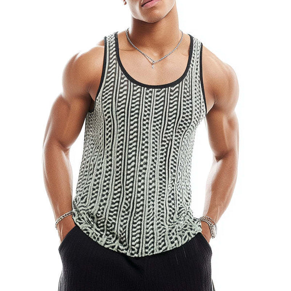 Men's Casual Knitted Jacquard Scoop Neck Tank Top