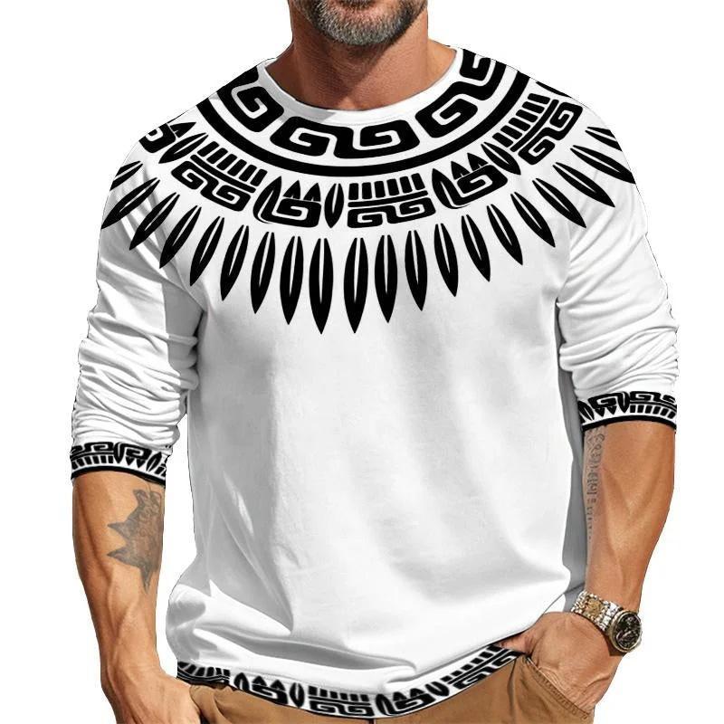 Men's Printed Casual Round Neck Long Sleeve T-Shirt
