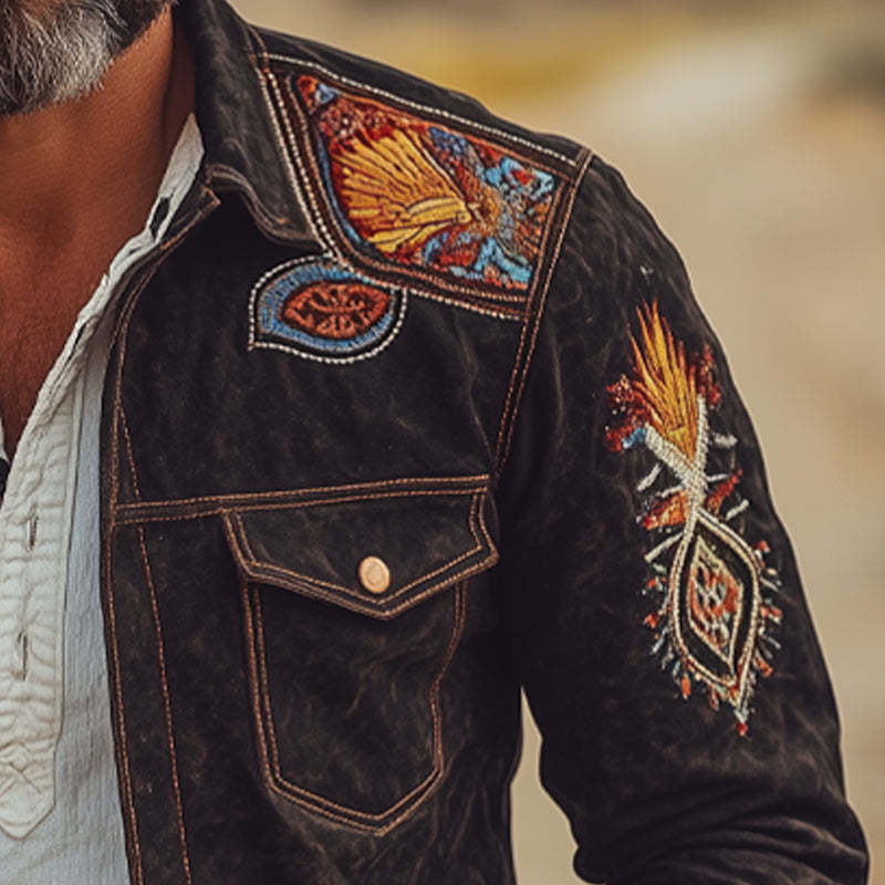 Men's Vintage Suede Embroidered Lapel Jacket