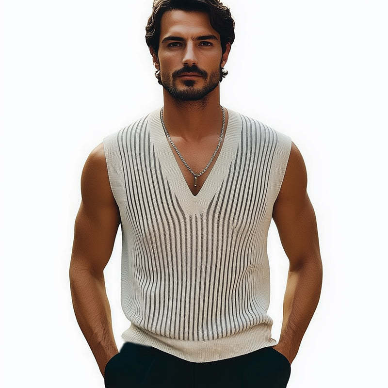 Klassisches, vertikal gestreiftes Strick-Tanktop für Herren im Sommer
