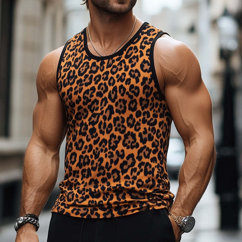 Men's Skin-friendly Breathable V-neck Retro Leopard Print Tank ToP