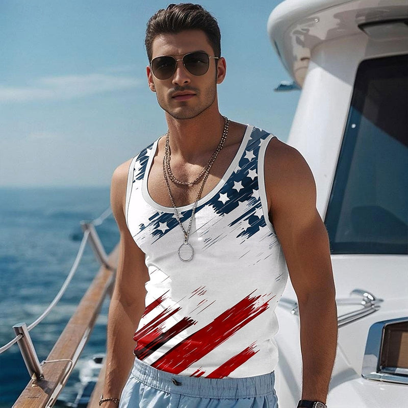 Men's American US Flag T Shirt Vest Top Sleeveless T shirt 3D Print Crew Neck Shirt Vacation Casual Hawaiian Holiday White Summer Spring Clothing Apparel S M L XL XXL XXXL