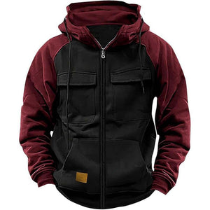 Men's Casual Colorblock Raglan Sleeve Hooded Sweatshirt Jacket