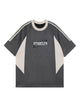 Suede Contrast Color Spliced Letter Embroidery Oversize T-shirt