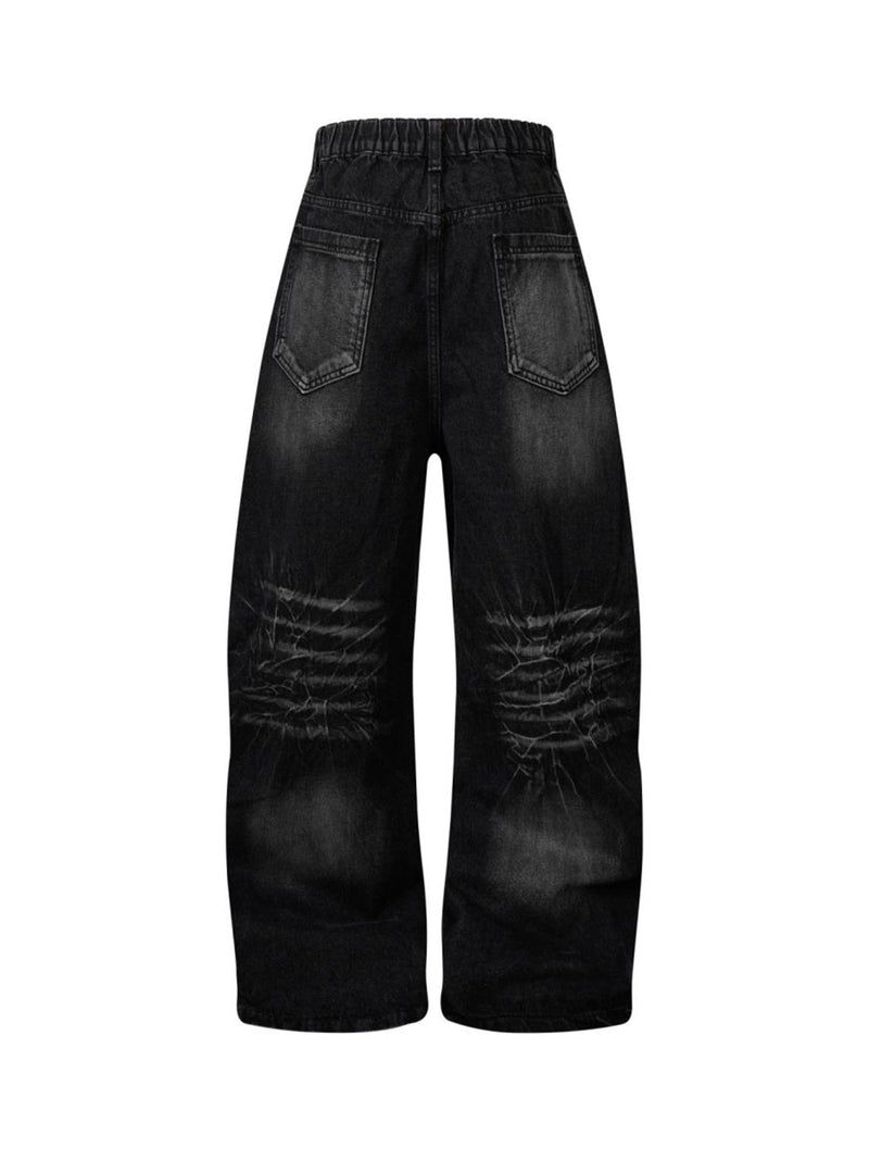 Washed Distressed Deconstructed Split Barrel Jeans