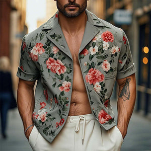 Men's Fashion Floral Print Short Sleeve Shirt Jacket