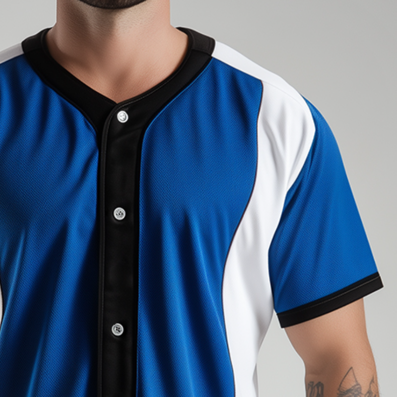 Men's Retro Casual Colorblock Sports Button Baseball Short Sleeve T-Shirt