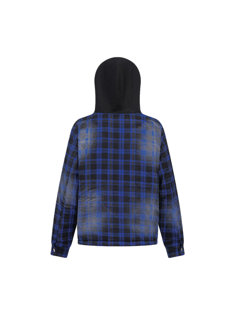 Dark Plaid Hooded Quilted Jacket