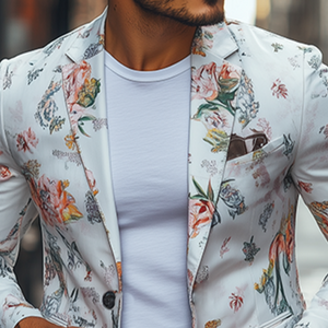 Men's Spring Retro Fashion Art Print Slim Fit Casual Blazer
