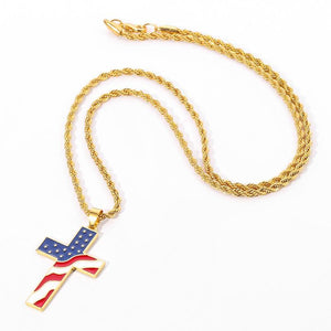 Vintage Casual American Flag Cross Necklace