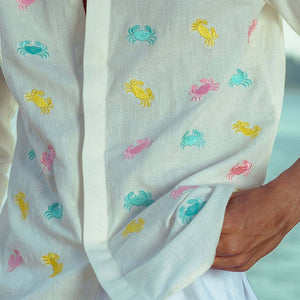 Herren-Langarmhemd mit lustigem Krabbenmuster und Stickerei 