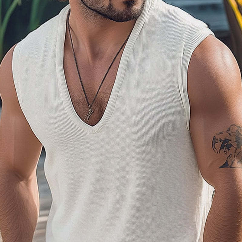 Herren Summer Comfort Basics Strick-Tanktop mit V-Ausschnitt